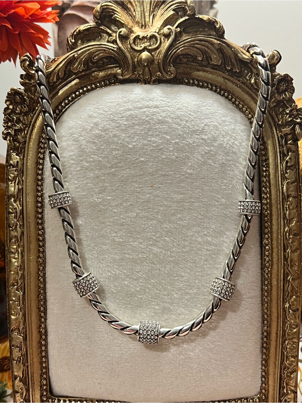 Brighton Silver Twisted Chain Necklace with Pave Accent Beads